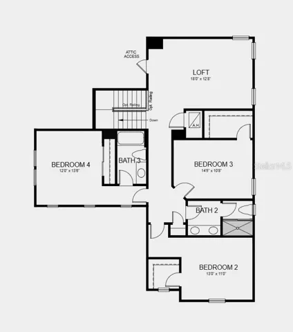 Second Floor Plan - Additional Highlights Include: gourmet kitchen, shower in place of tub in bathroom 2, pocket sliding glass door in the great room, 8' interior doors, interior door from the primary closet to laundry room, covered extended lanai, a garden tub with a separate shower in the primary bathroom, study in place of a flex room, pre-plumb for future laundry sink, and outdoor kitchen rough-in