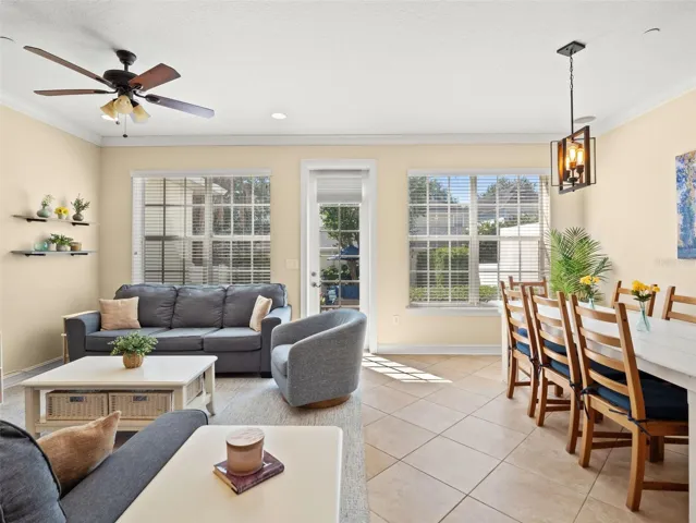 View of family room and dining room.