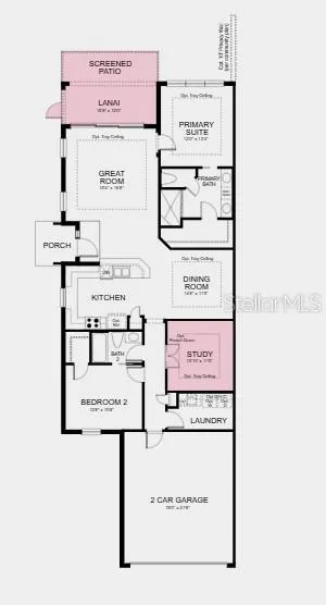 Floor Plan ~ Additional Highlights Include: tray ceiling pkg, 8' interior doors, double pocket doors at study, and garage floor seal with flakes and clear coat
