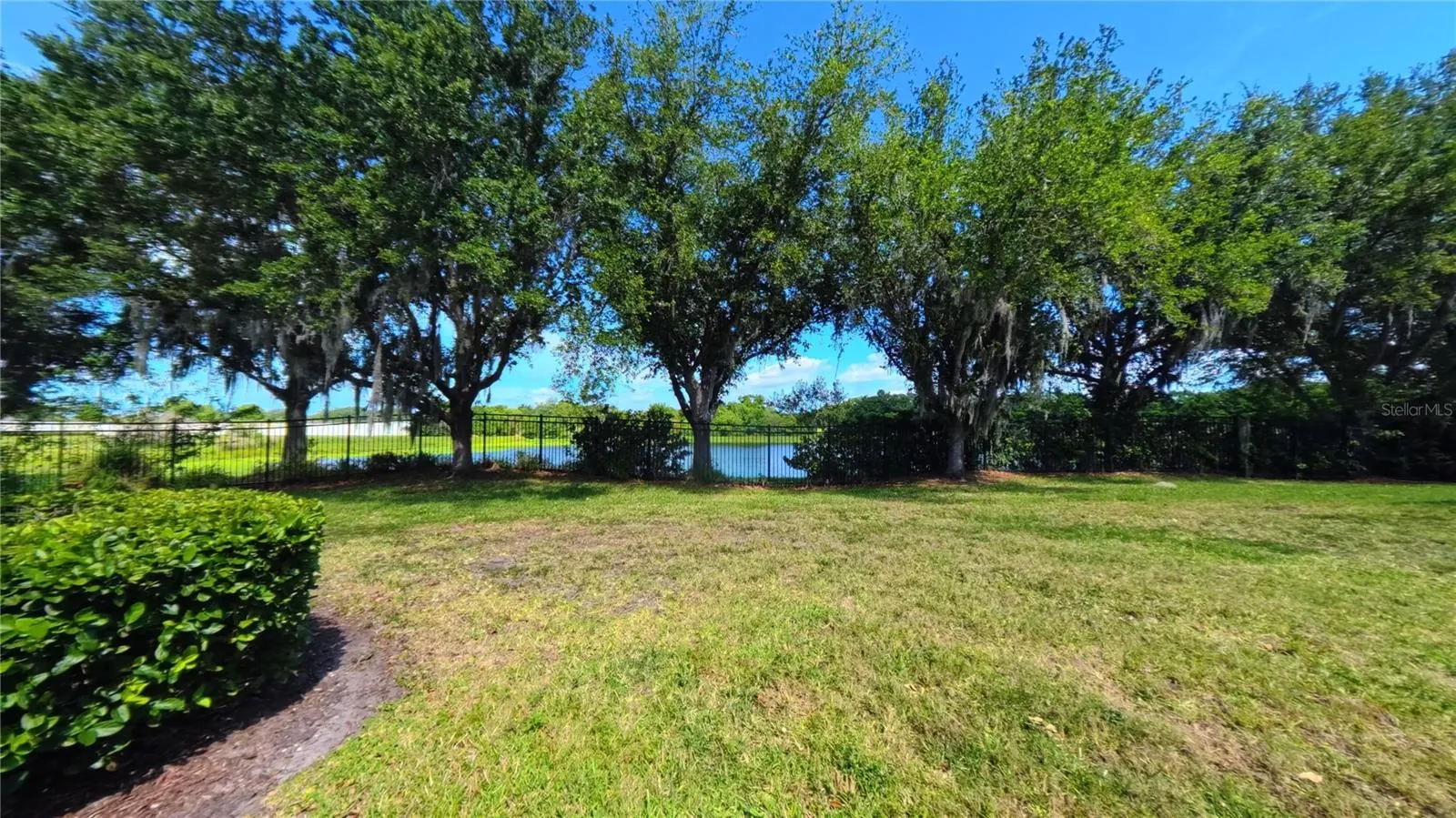 Tree lined pond view in the back.