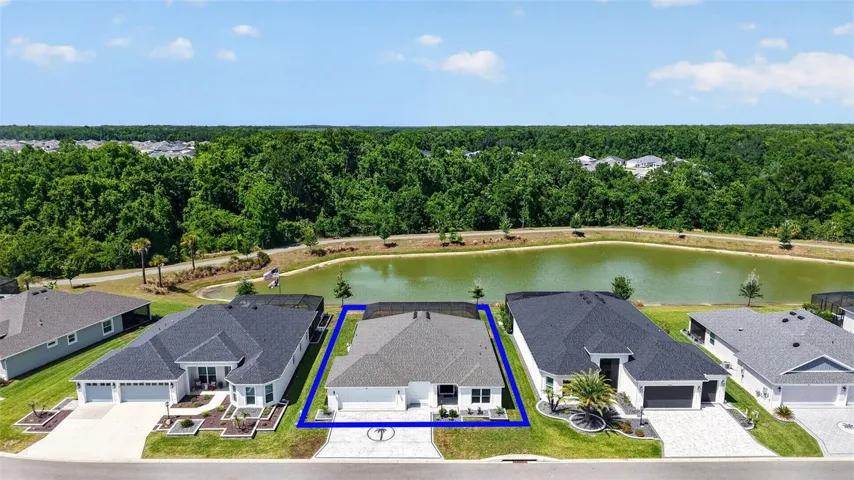 Aerial Front Elevation with Property Lines and Waterfront Views