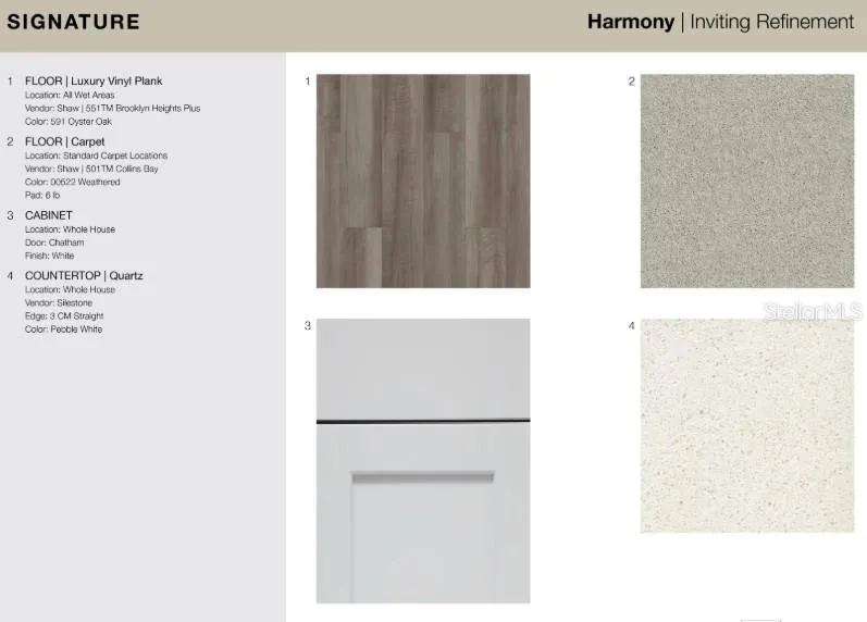 13818 Sawmill Street design selections. Home is currently under construction and selections are subject to change.