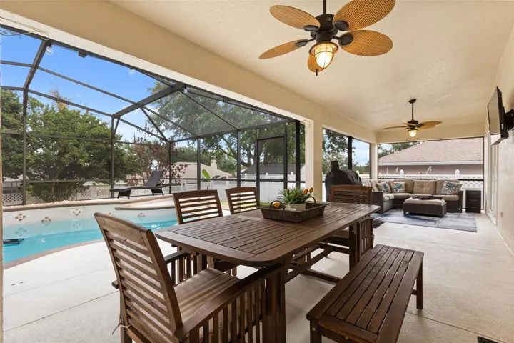 Pool with large covered lanai, with 2 entertaining spaces.