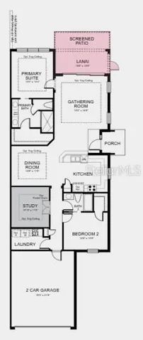 Additional Highlights Include: tray ceiling, study in place of flex, extended screened patio with pavers, double pocket doors at study, 8' interior doors, whole house impact windows, pre-plumb only for future laundry sink, apron front stainless steel sink, pendant light package, upgraded interior paint, crown molding in tray ceilings, main living areas, primary bedroom, and study, flush mount light package in great room, primary bedroom, and study, garage floor sealed, and extend canvas flooring into primary bedroom and closet