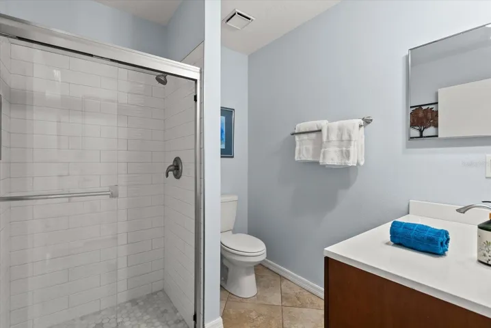 Newer Guest Bath with custom tile in shower.