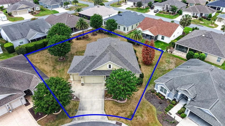 Aerial Front Elevation with Property Lines of OVERSIZED LOT with ROOM FOR A POOL!