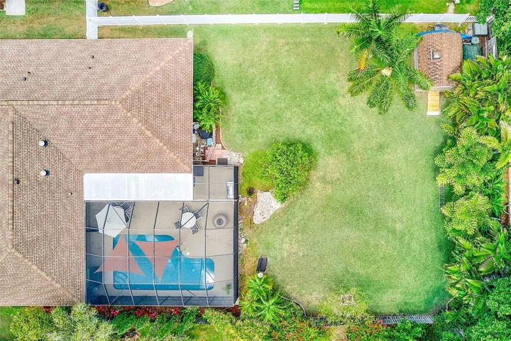 Ariel Top View of Pool and Backyard