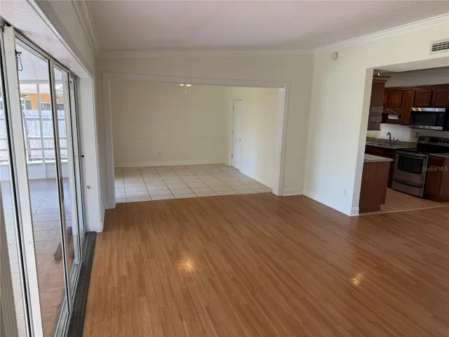 Living room looking into den