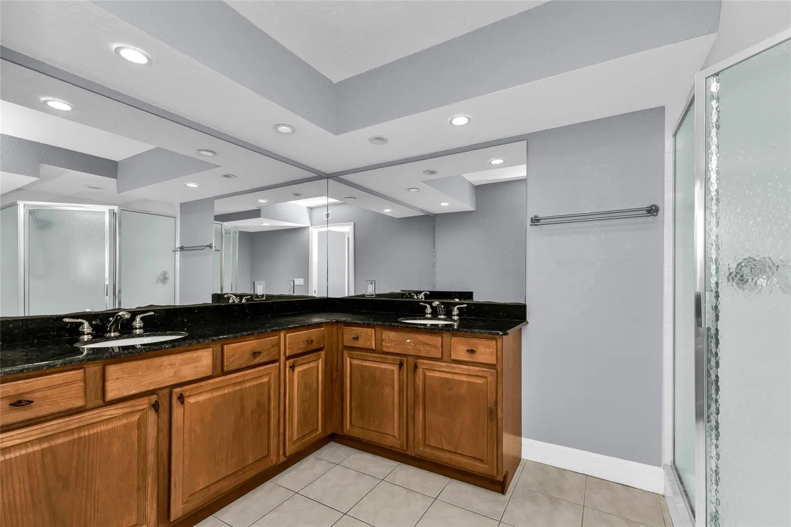 Master bathroom with dual vanities
