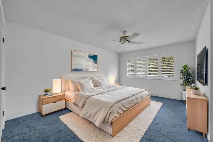 Virtually staged primary bedroom
