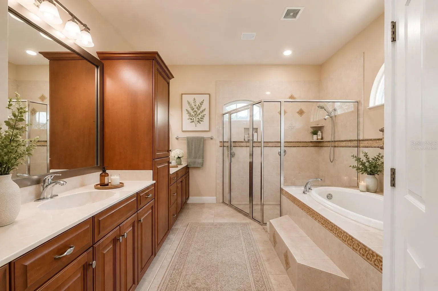 Spa-like primary bath virtually staged