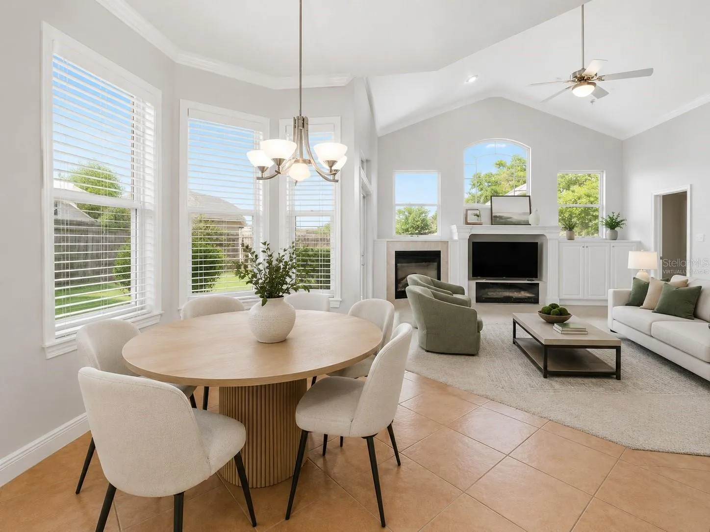 Eat-in kitchen and family room virtually staged