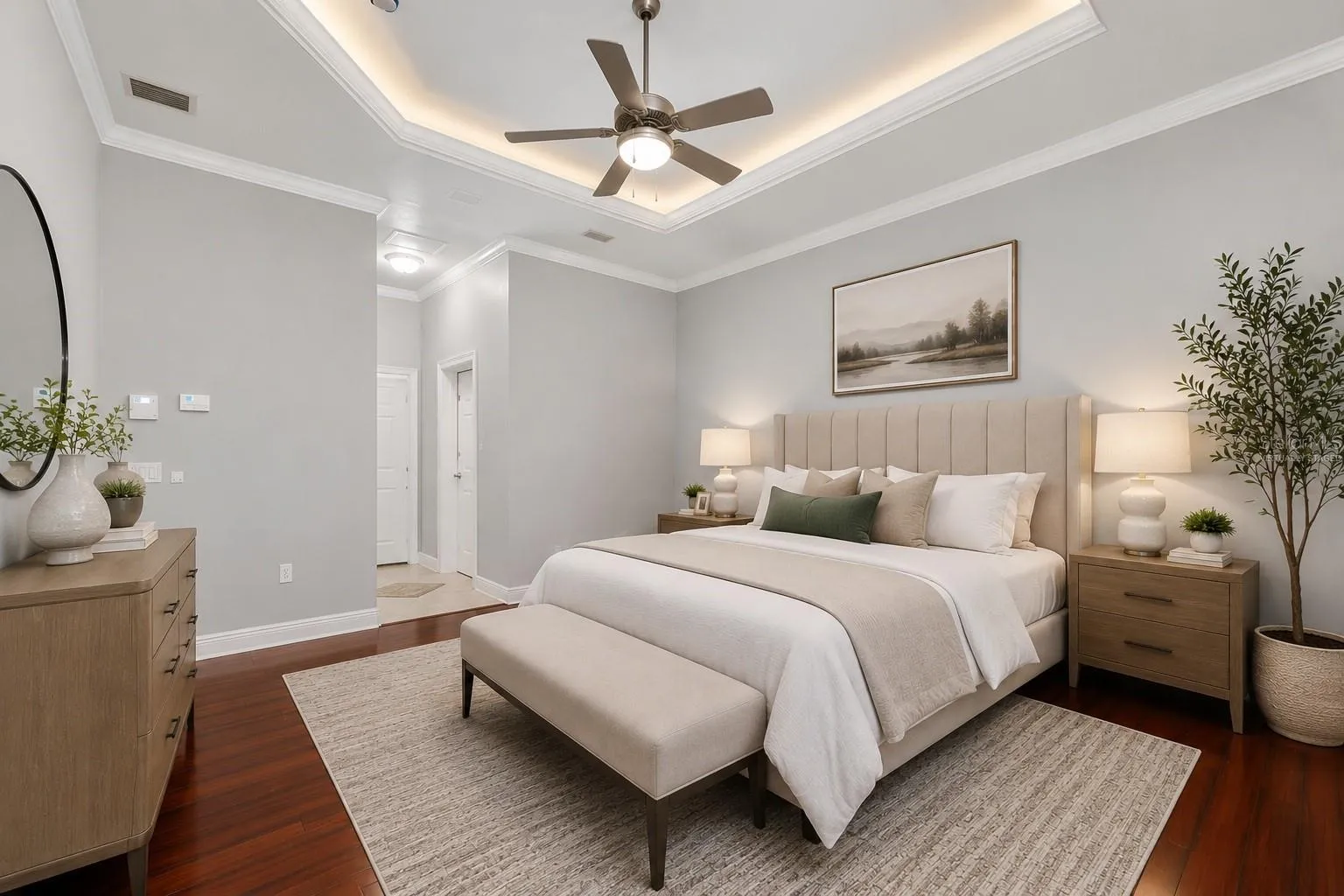 Spacious primary bedroom virtually staged