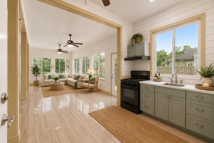 Enjoy entertaining in the air conditioned sunroom, virtually staged