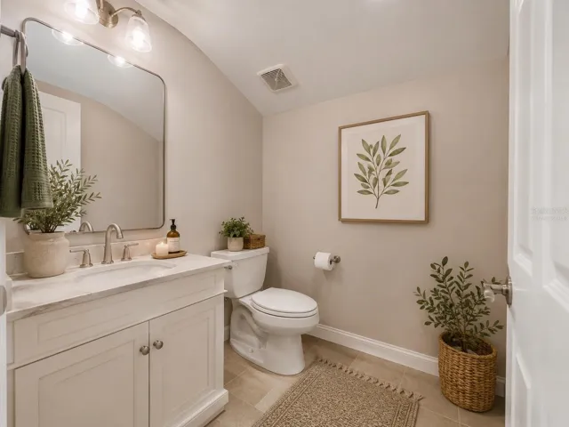 Bonus room bathroom upstairs, virtually staged