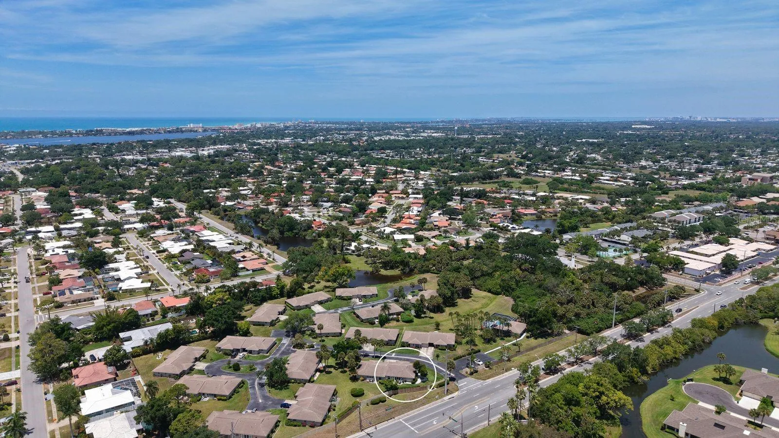 Aerial View showing the proximity to Siesta Key and Cultural Downtown Sarasota (upper right).