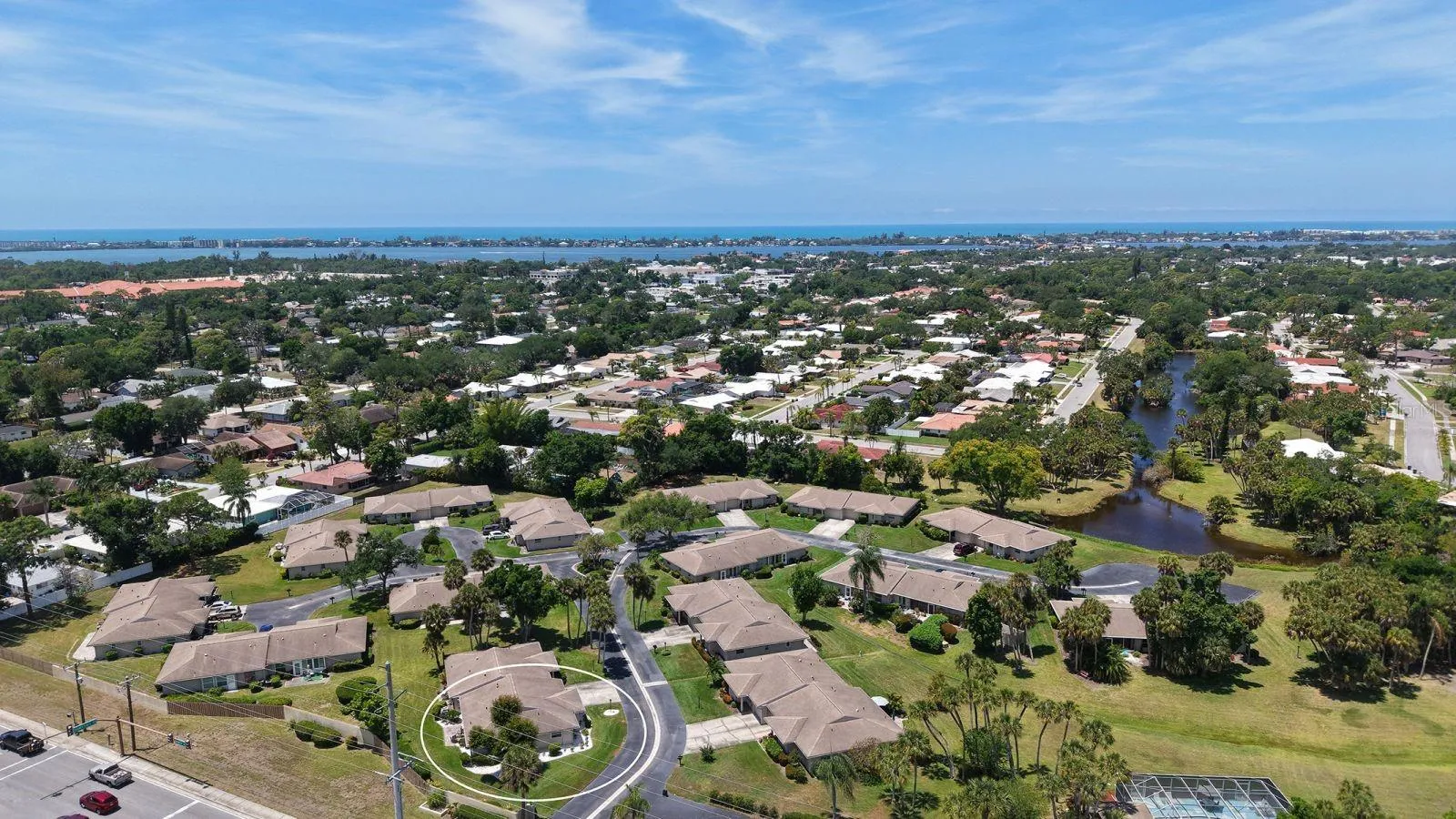 Aerial view showing the proximity to World Famous Siesta Key, the Intercoastal Waterways and the Gulf.