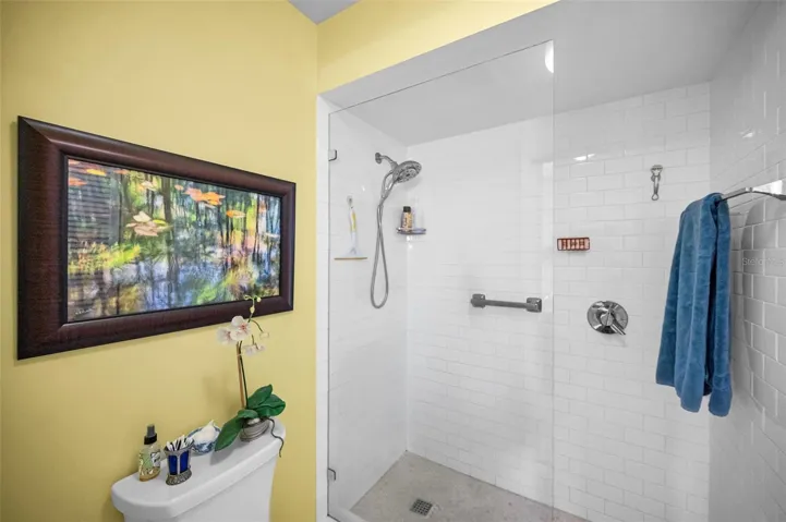 Primary Bath with Marble tile floor
