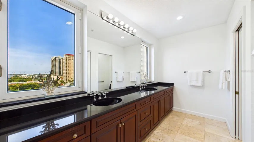 Primary Bath with downtown views