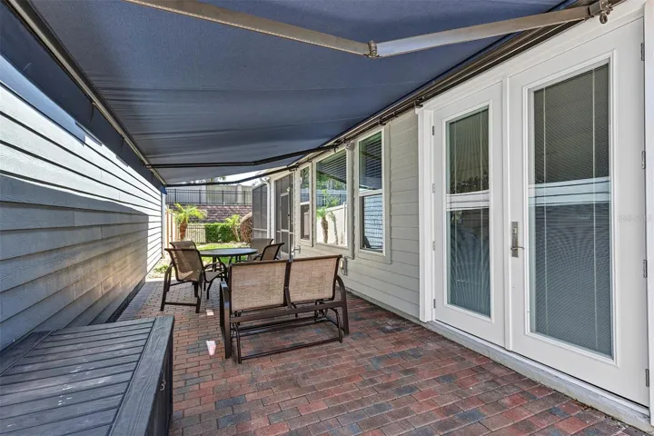 Side patio with awning