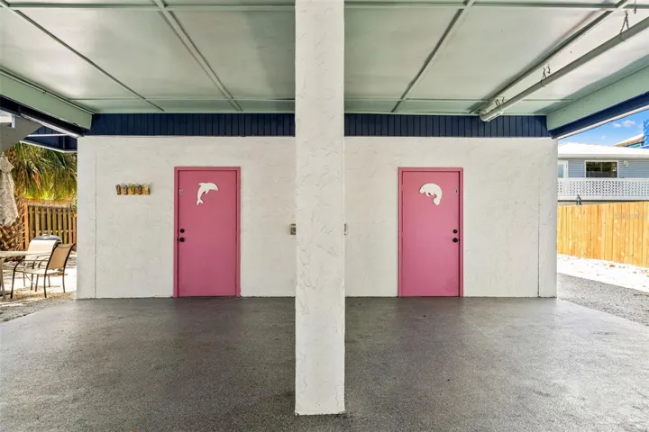 Each storage room has plug in for golf cart