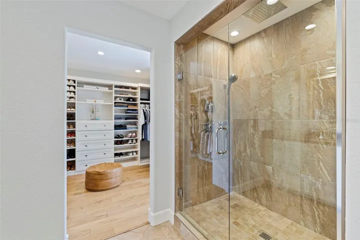 The Owner's bathroom has a large walk-in shower. When stepping out, you can easily step into the closet to get ready for the day or night.