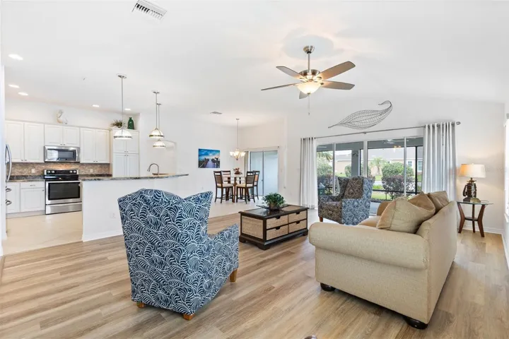 Living room, kitchen, dining area and lanai