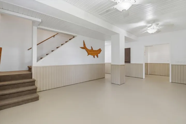 BONUS Lower Level Rec Room w/ Wainscoting, Storage Room, Door to Carport & Door to the Covered, Screened Rear Porch