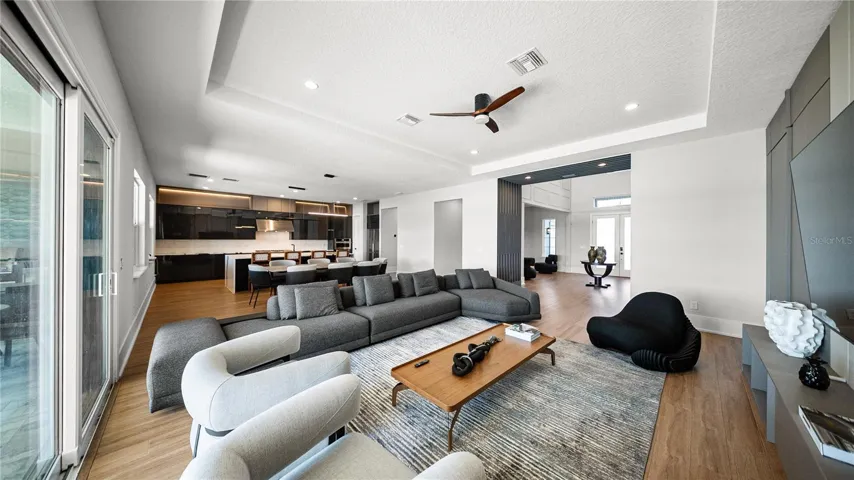 Minimalist black fixtures and fans