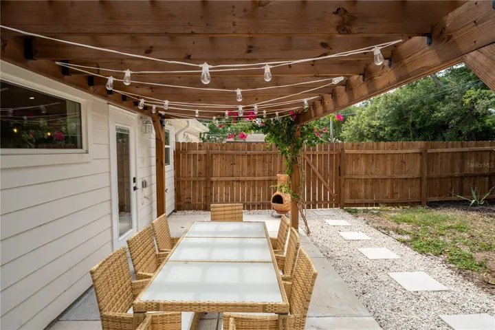 String lights on pergola in backyard