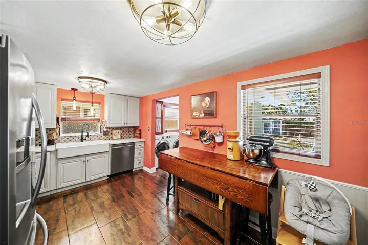 Kitchen with white raised Panel Cabinetry