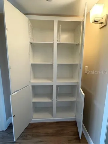 This home features lots of storage space, including this linen closet.