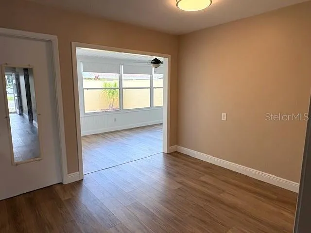 From the dining area, facing bonus room and courtyard.