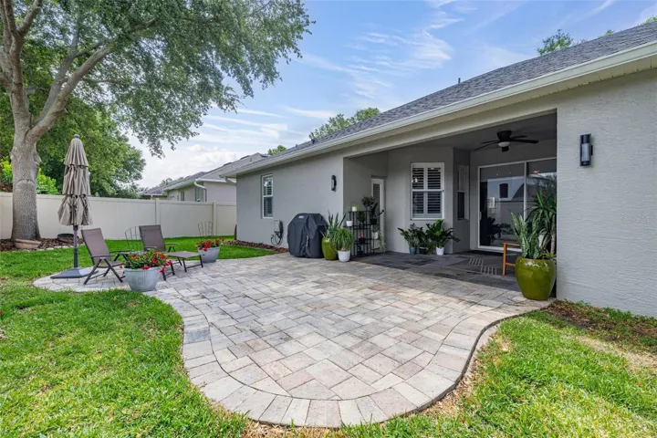 Brick paved backyard