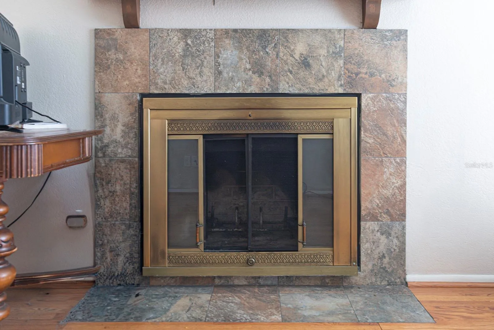 Relaxing wood burning fireplace