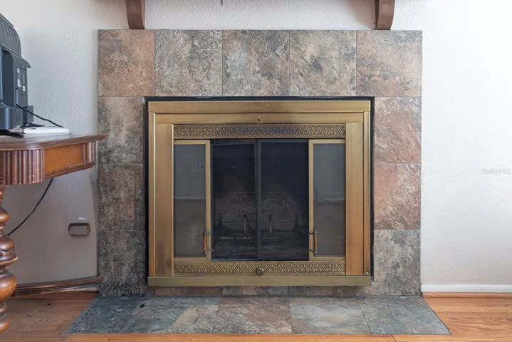 Relaxing wood burning fireplace
