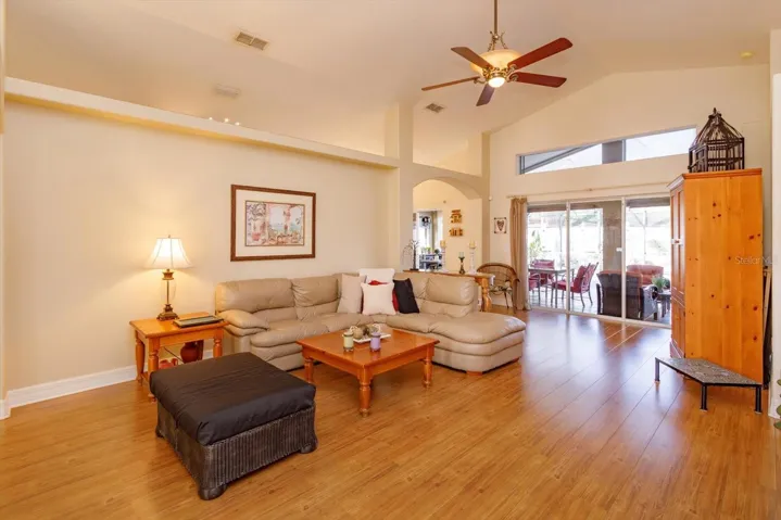 Great Room with view of the pool area.