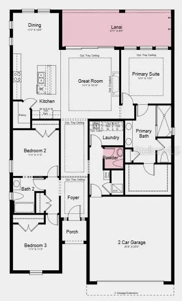 Floor Plan~ Additional Highlights Include: Powder room in place of storage closet, 10' ceilings, 8' interior doors, upgraded cabinets and flooring, pendant lights at kitchen, tray ceiling pkg, and outdoor kitchen rough-in.