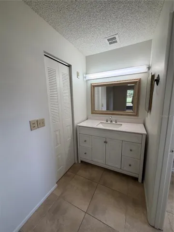 Master bathroom sink, walk-in closet to the left and shower is on the right