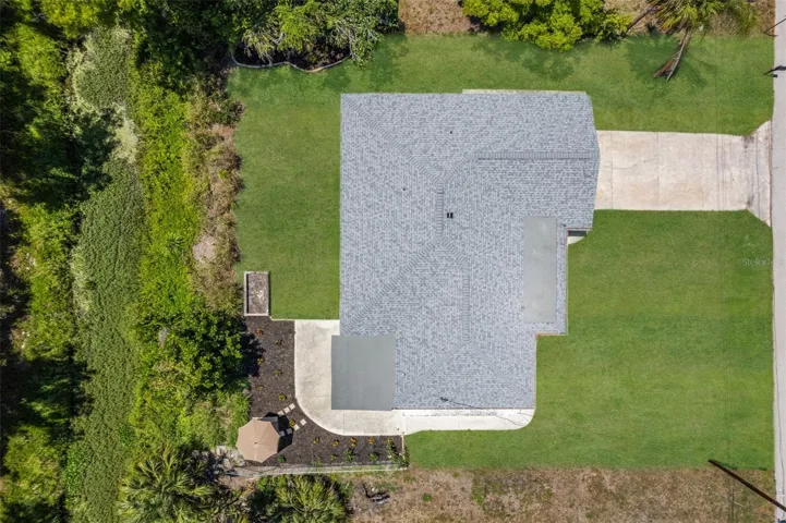 Overhead view top of home and yard