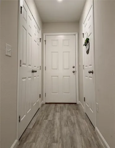 Downstairs hallway (laundry closet on left, half bath on right and backdoor at the end)