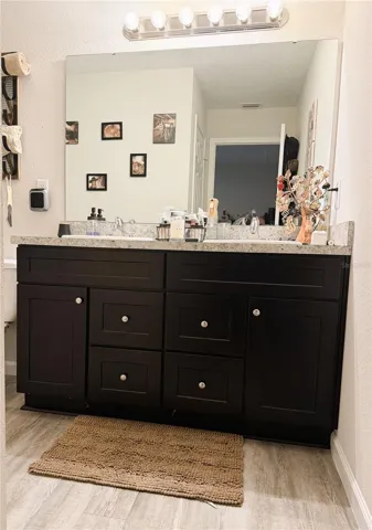 Master bathroom has double vanity sinks