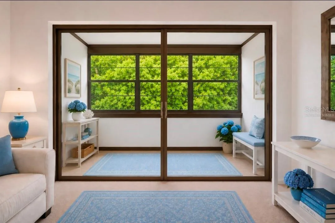 Covered Lanai with big windows,  under roo(Partially virtually stagedf