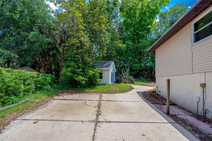 Side driveway and shed