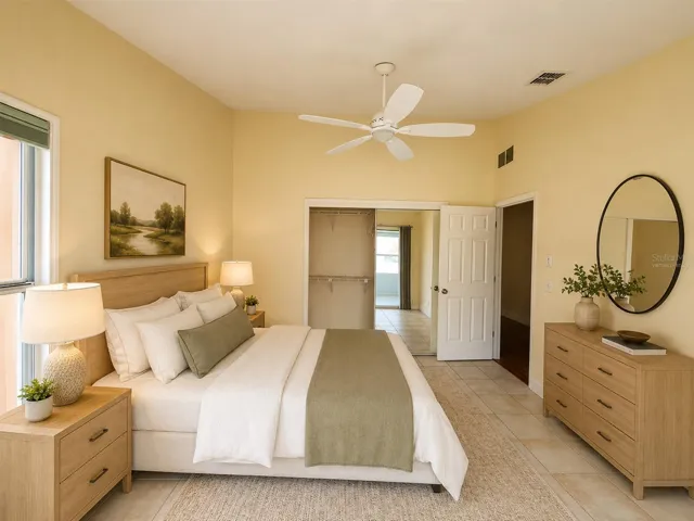 Virtually staged. Comfortable guest bedroom space. OM724494
