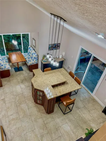 Aerial view of kitchen island and breakfast nook