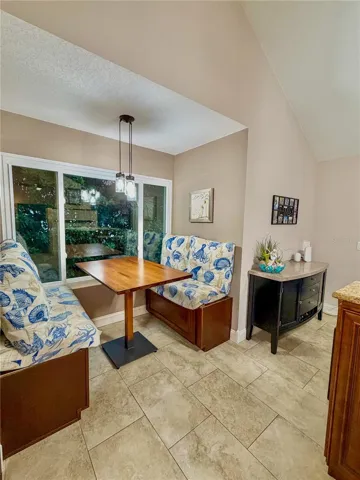 Breakfast nook with built-in benches. Table and cushions included.