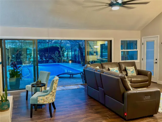 Looking toward the lanai, integrated living spaces
