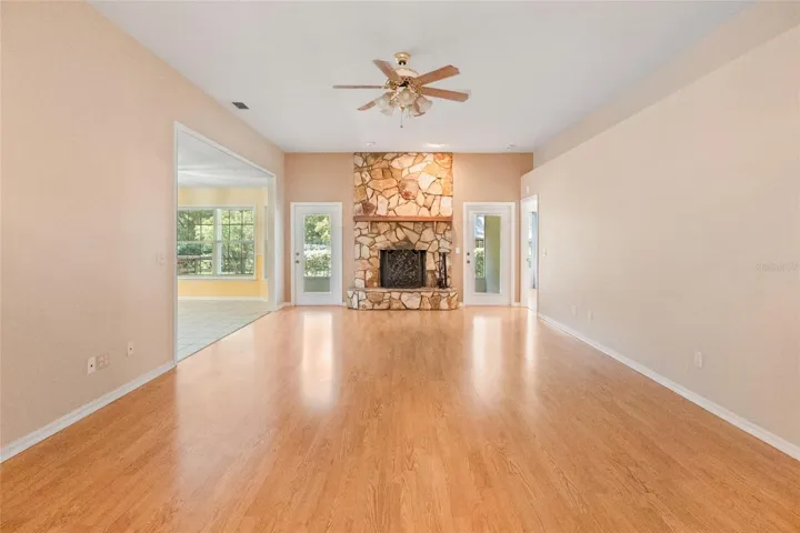 LR with rock fireplace