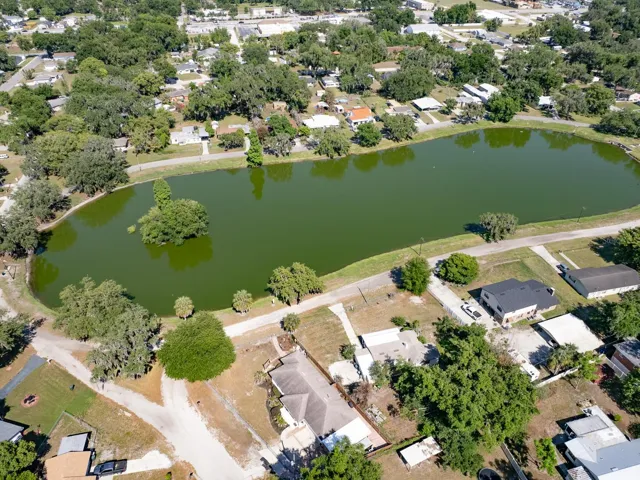 Ariel of the neighborhood. Walking distance to Hack Lake.